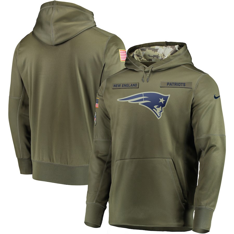 Men New England Patriots Nike Olive Salute To Service KO Performance Hoodie Green